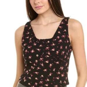 CAbi camisole tank style # 4207 Black Cropped Pink Floral Size Medium stretch